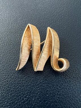 Vintage Trifari Gold-Tone Letter Script 'M' or W Brooch Crown Trifari Initial